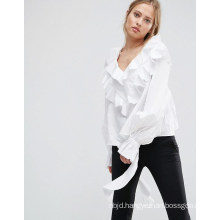 Ladies Collarless Blouse with Long Sleeve Blouse